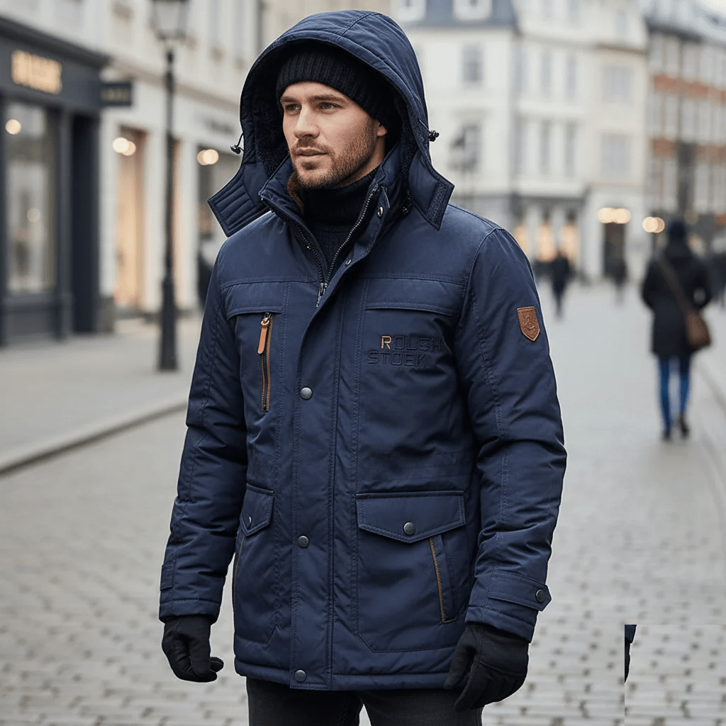 Herre Parka Mellemlængde Vindtæt Med Aftagelig Hætte 8