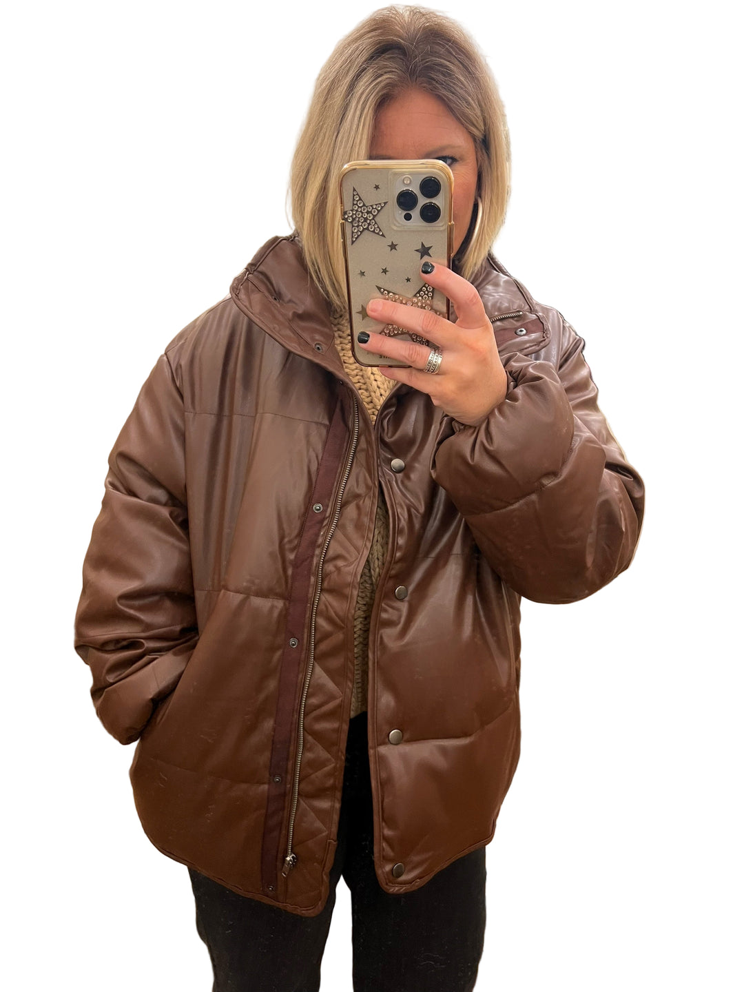 Herre Puffer Jakke Læder Brun 0