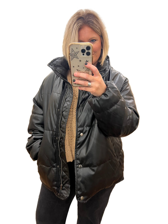 Herre Puffer Jakke Læder Sort 0