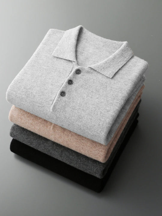 Herre Pullover Uldtrøje med Polo Krave i Merino Uld 4