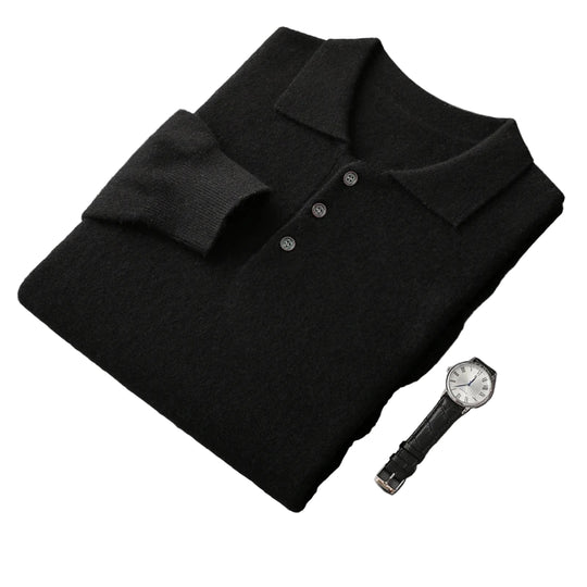 Herre Pullover Uldtrøje med Polo Krave i Merino Uld 6