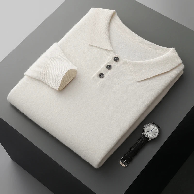 Herre Pullover Uldtrøje med Polo Krave i Merino Uld 9