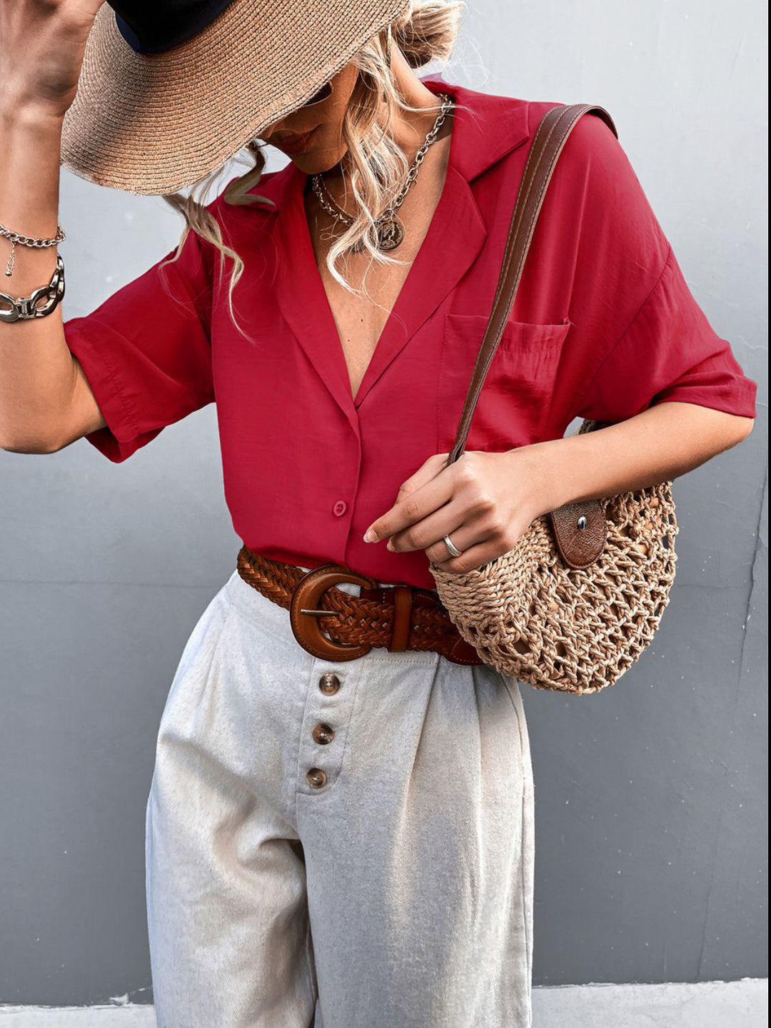 Herre Skjorte Kortærmet Button Down Polyester med Krave 2