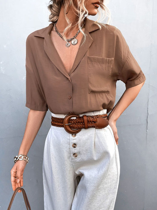 Herre Skjorte Kortærmet Button Down Polyester med Krave 5