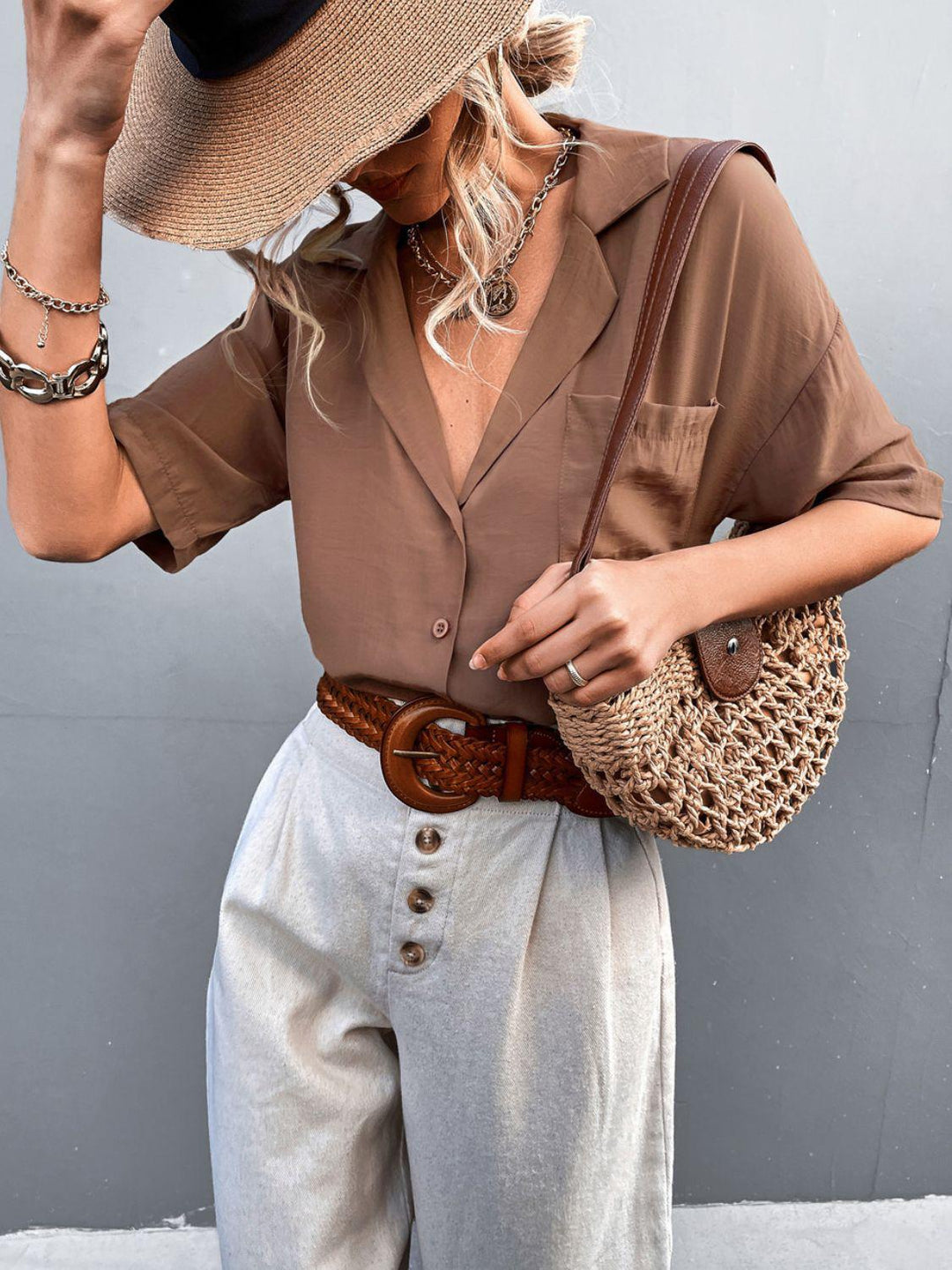 Herre Skjorte Kortærmet Button Down Polyester med Krave 7