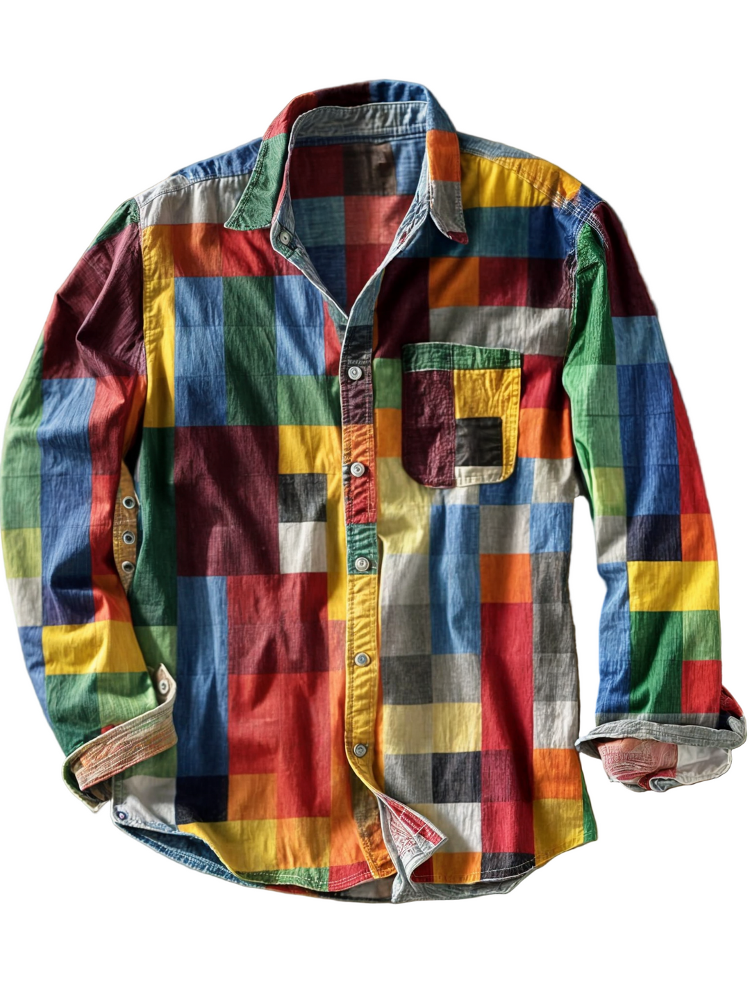 Herre Skjorte Langærmet Patchwork Design med Brystlomme til Mænd 0