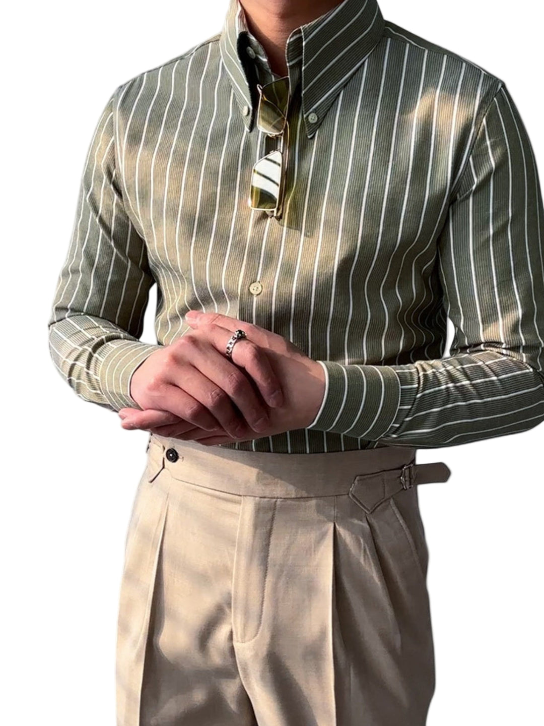 Herre Skjorte Slank Fit Stribet Design 0
