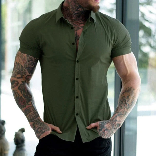Herre Skjorter Korte Ærmer Stræk Moderne Pasform 3