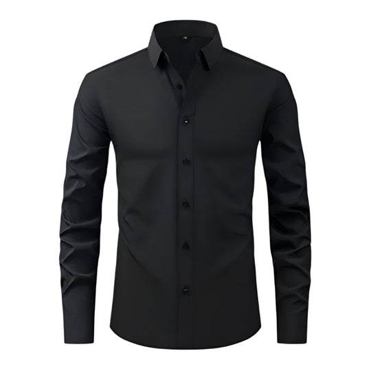Herre Slim-Fit Skjorte Elastisk Krølfri Polyester Langærmet 0