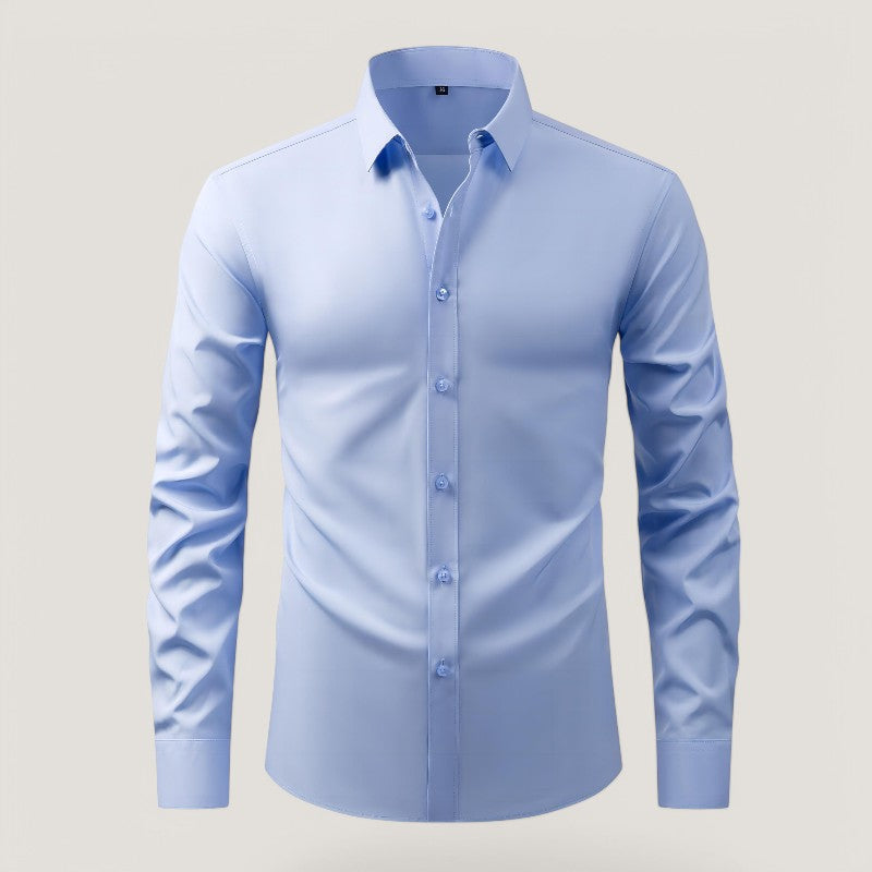 Herre Slim-Fit Skjorte Elastisk Krølfri Polyester Langærmet 2