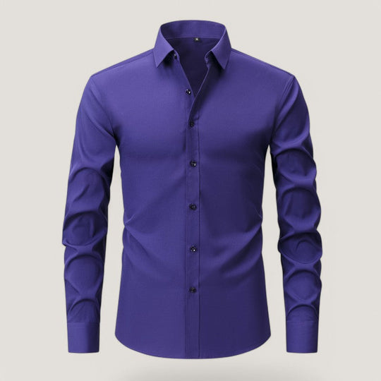 Herre Slim-Fit Skjorte Elastisk Krølfri Polyester Langærmet 5