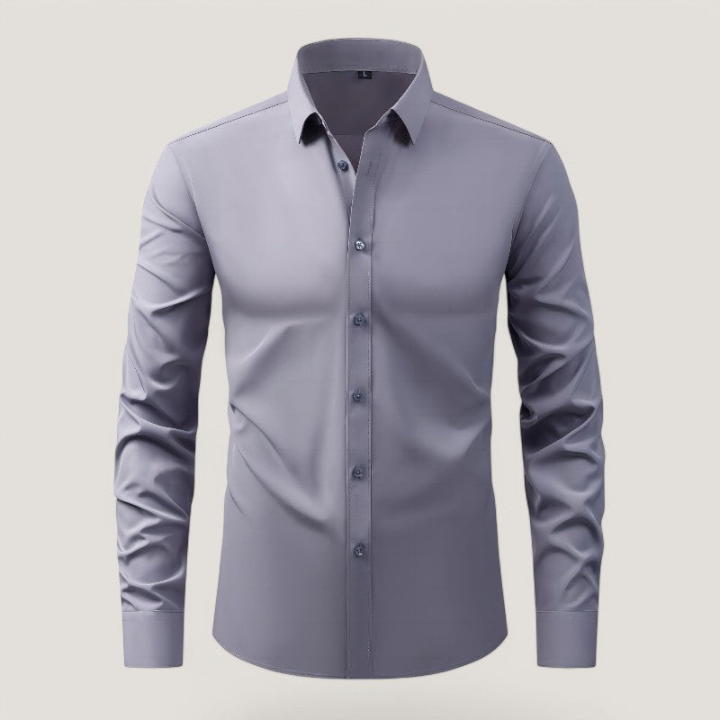 Herre Slim-Fit Skjorte Elastisk Krølfri Polyester Langærmet 7