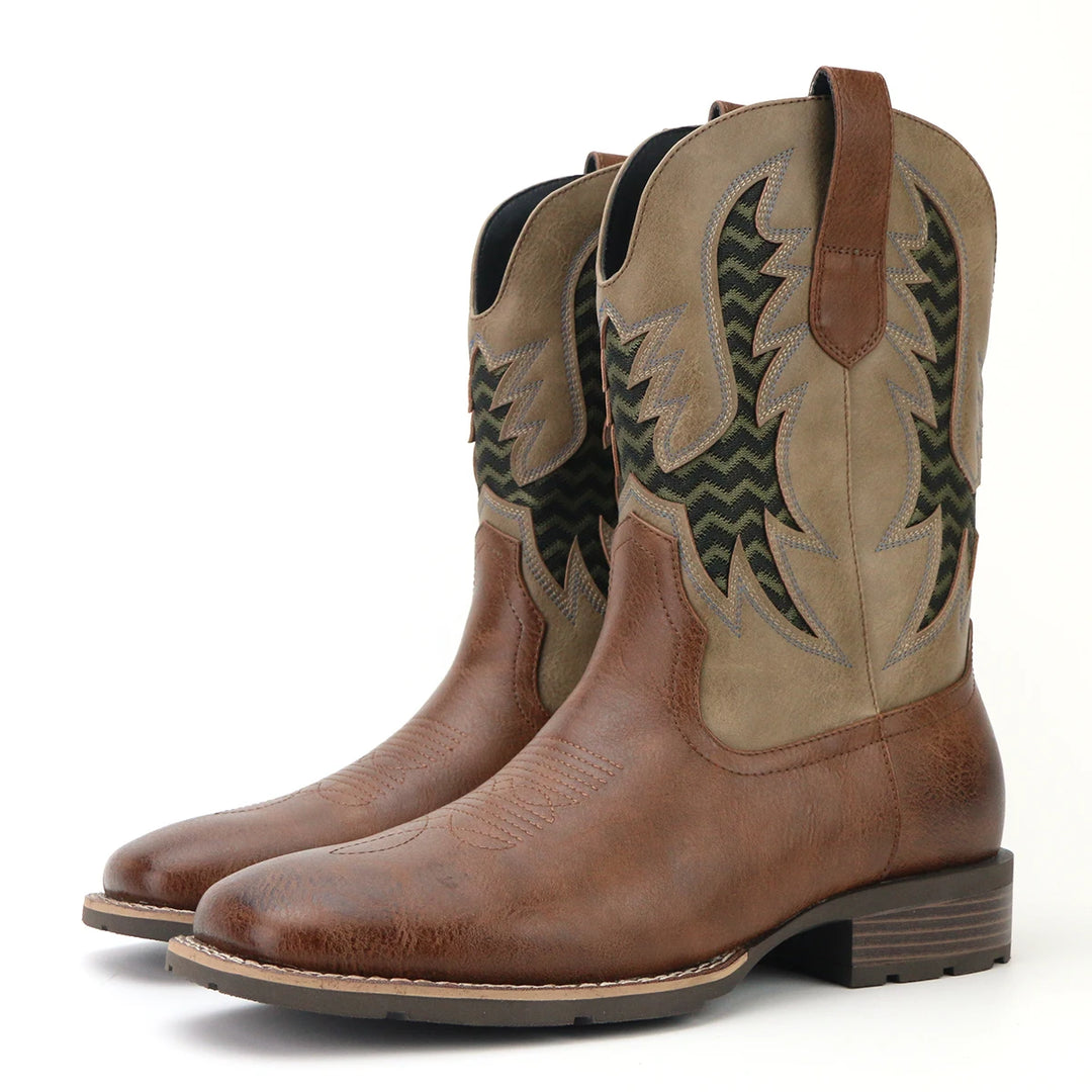 Herre Støvler Cowboy Læder Vintage Broderet Design 0