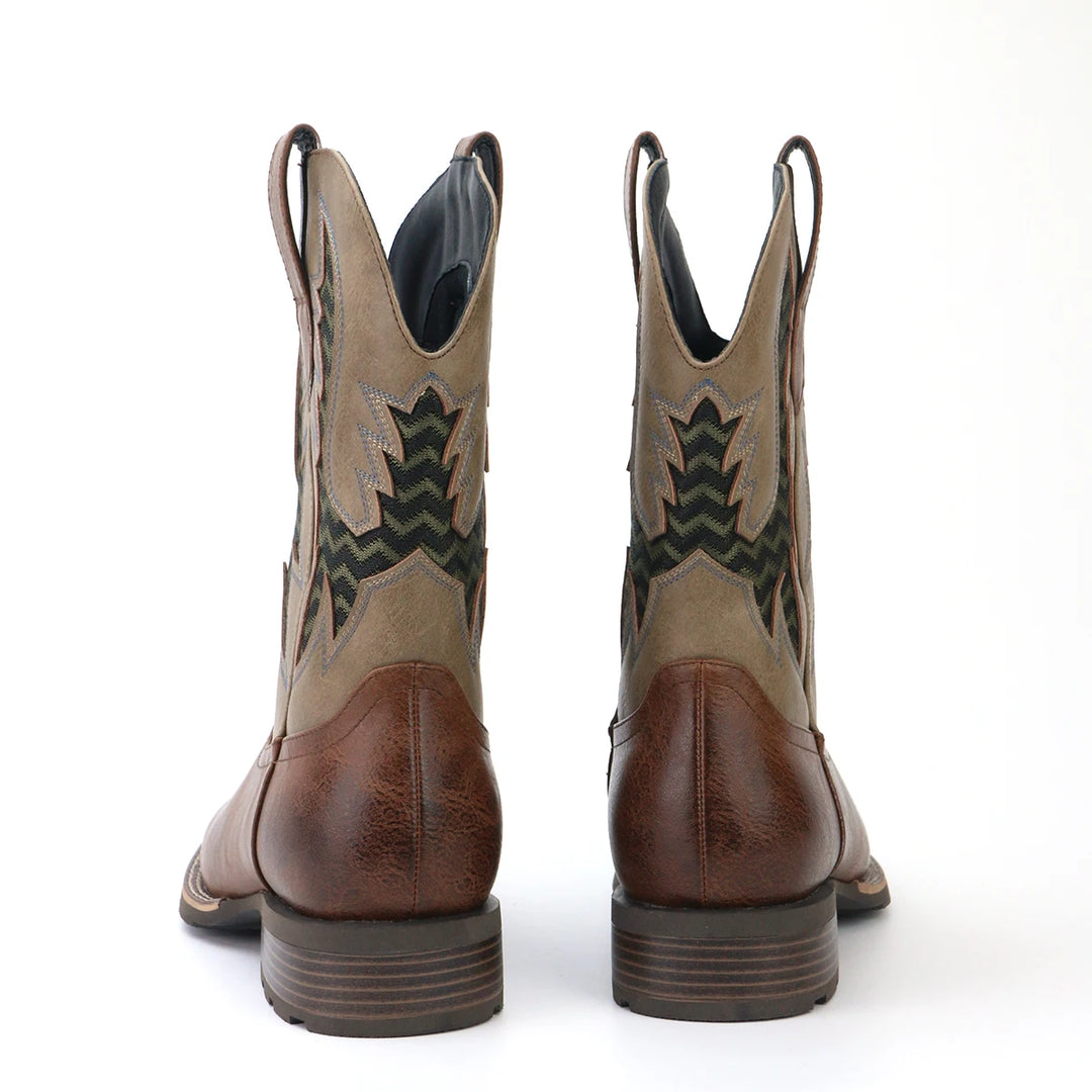 Herre Støvler Cowboy Læder Vintage Broderet Design 1