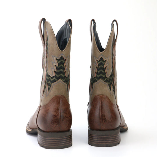Herre Støvler Cowboy Læder Vintage Broderet Design 1