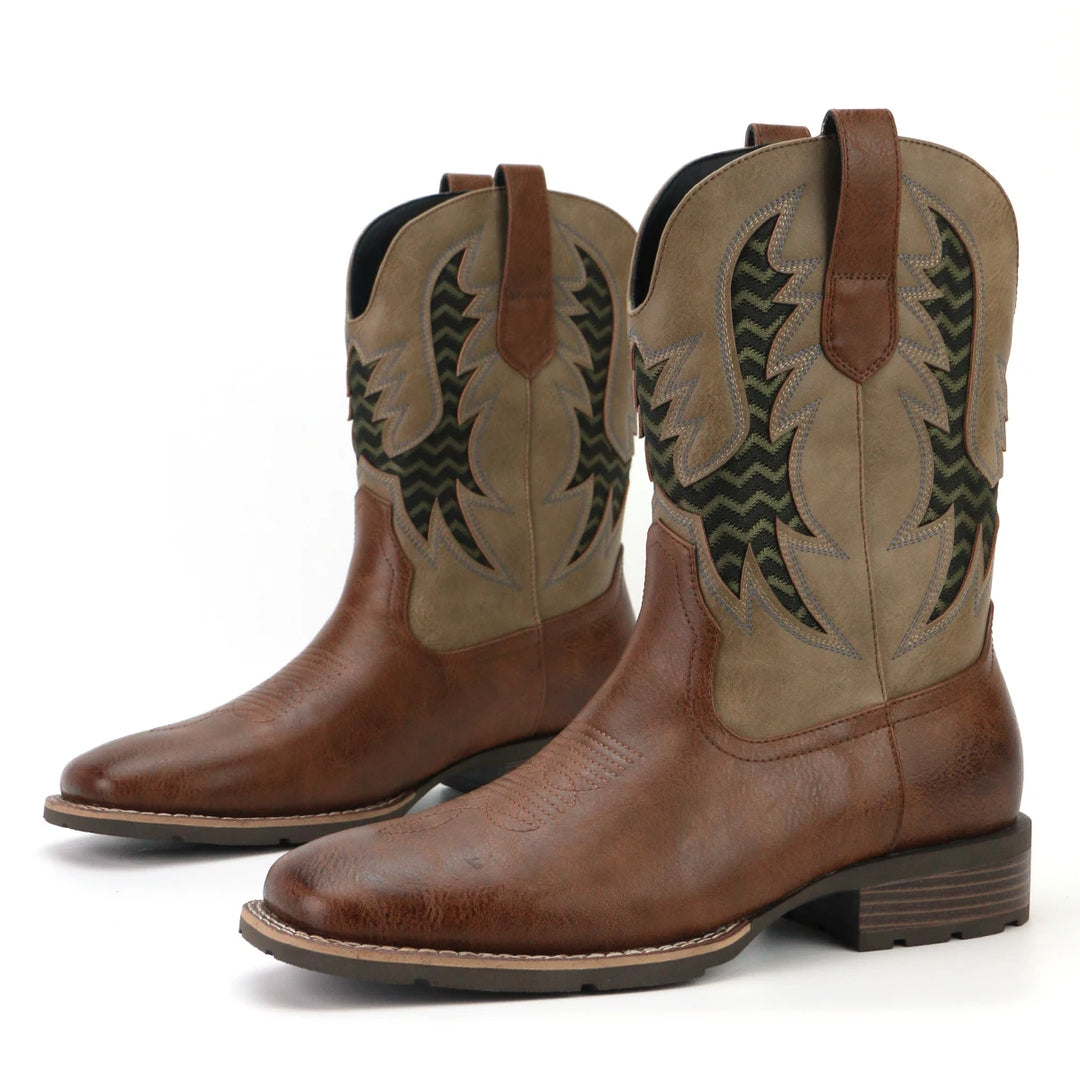 Herre Støvler Cowboy Læder Vintage Broderet Design 2