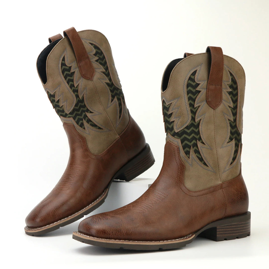 Herre Støvler Cowboy Læder Vintage Broderet Design 3