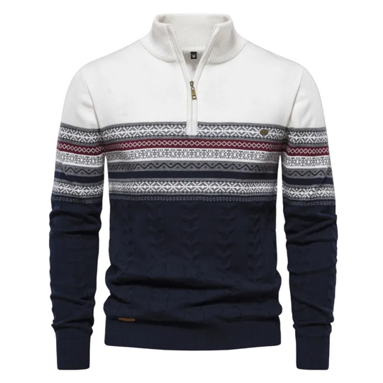 Herre Stribet Sweater med Opretstående Krave og Halv Lynlås 0