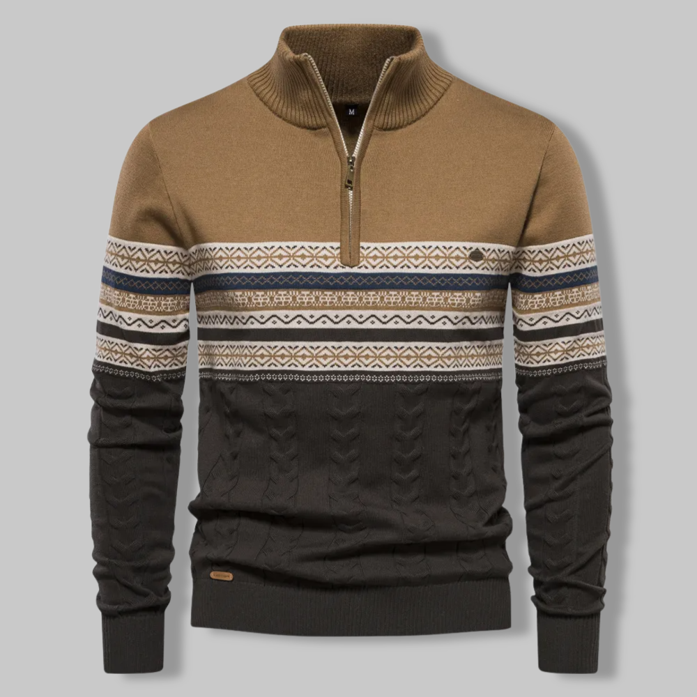 Herre Stribet Sweater med Opretstående Krave og Halv Lynlås 1