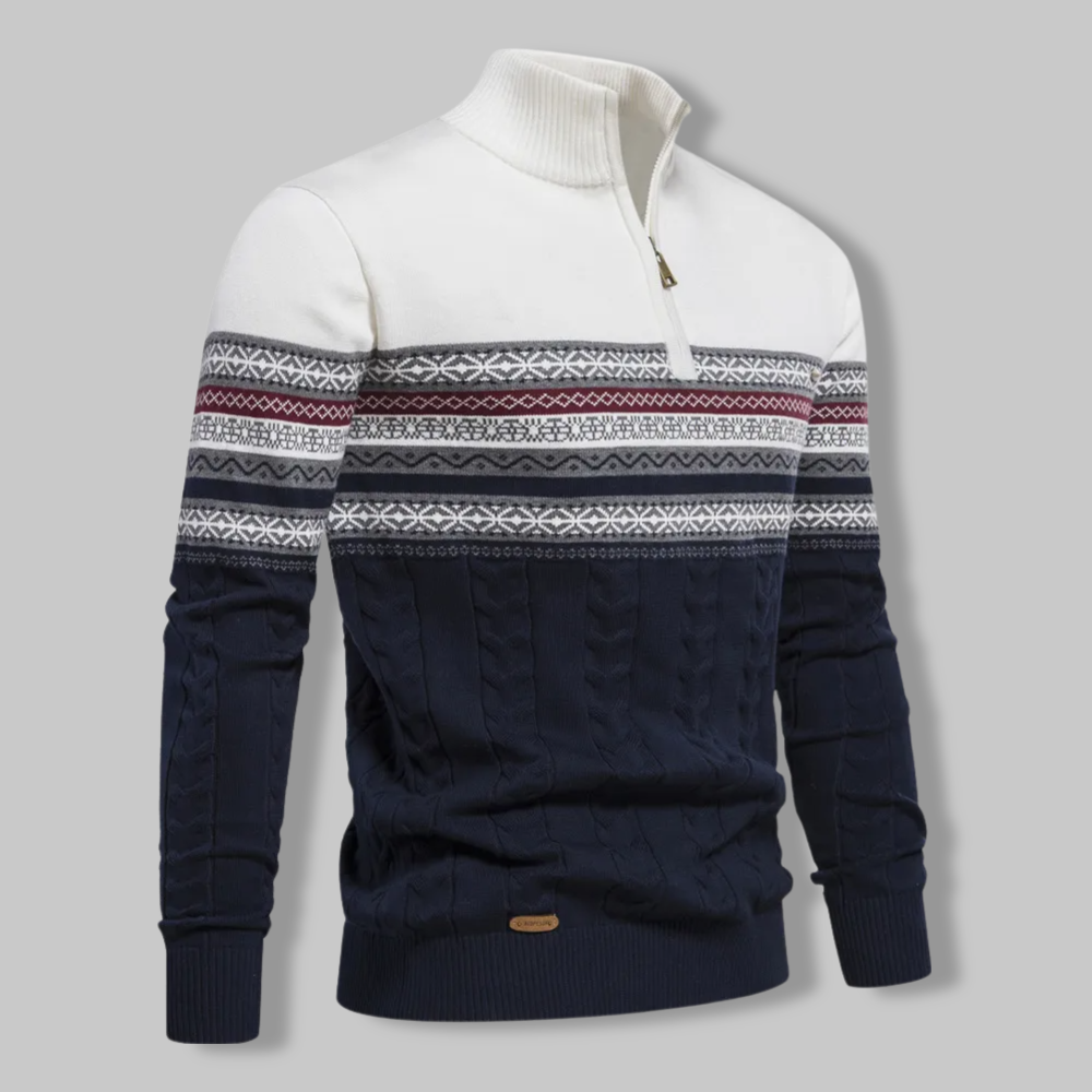 Herre Stribet Sweater med Opretstående Krave og Halv Lynlås 2