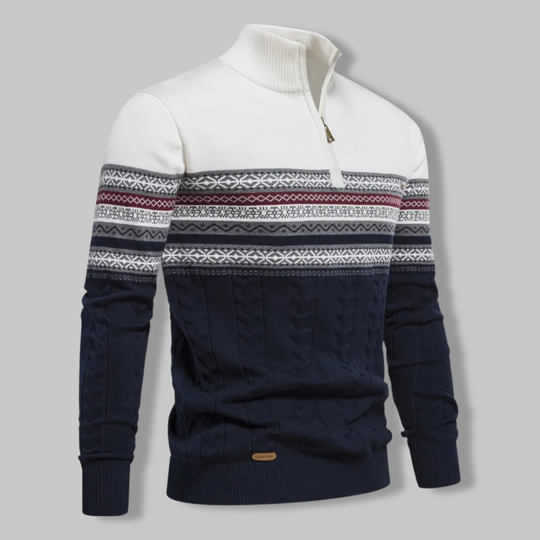 Herre Stribet Sweater med Opretstående Krave og Halv Lynlås 2