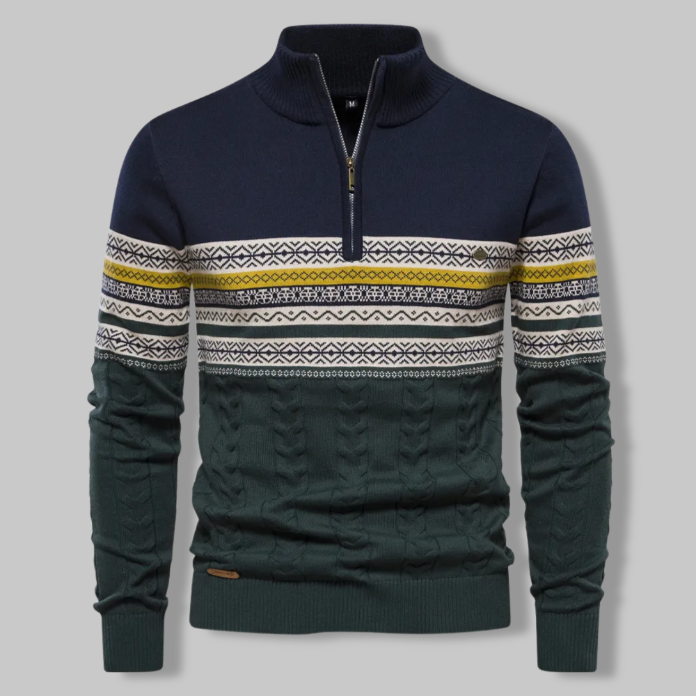 Herre Stribet Sweater med Opretstående Krave og Halv Lynlås 3