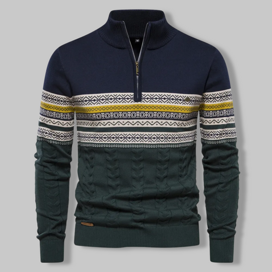 Herre Stribet Sweater med Opretstående Krave og Halv Lynlås 3