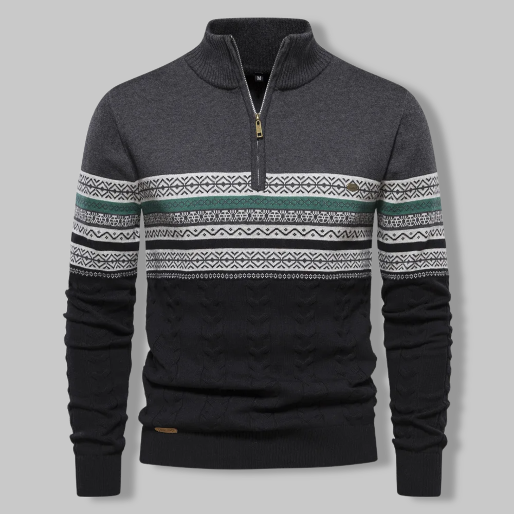 Herre Stribet Sweater med Opretstående Krave og Halv Lynlås 4