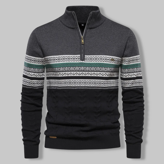 Herre Stribet Sweater med Opretstående Krave og Halv Lynlås 4