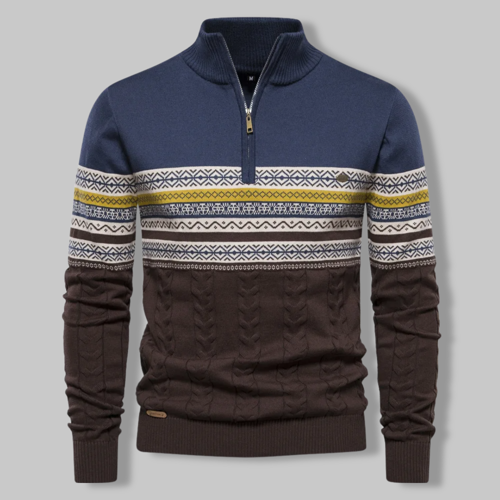 Herre Stribet Sweater med Opretstående Krave og Halv Lynlås 5