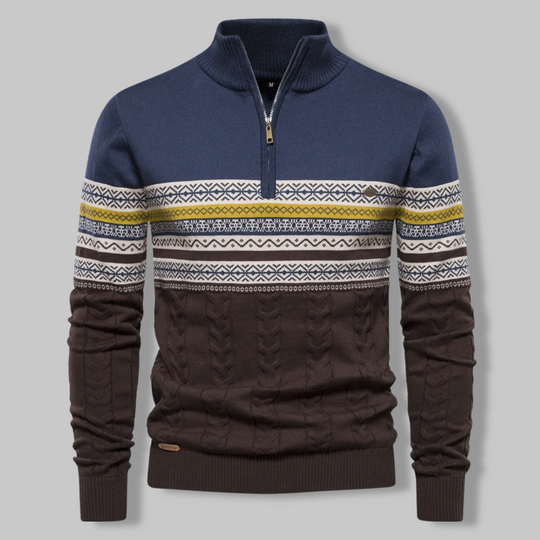 Herre Stribet Sweater med Opretstående Krave og Halv Lynlås 5