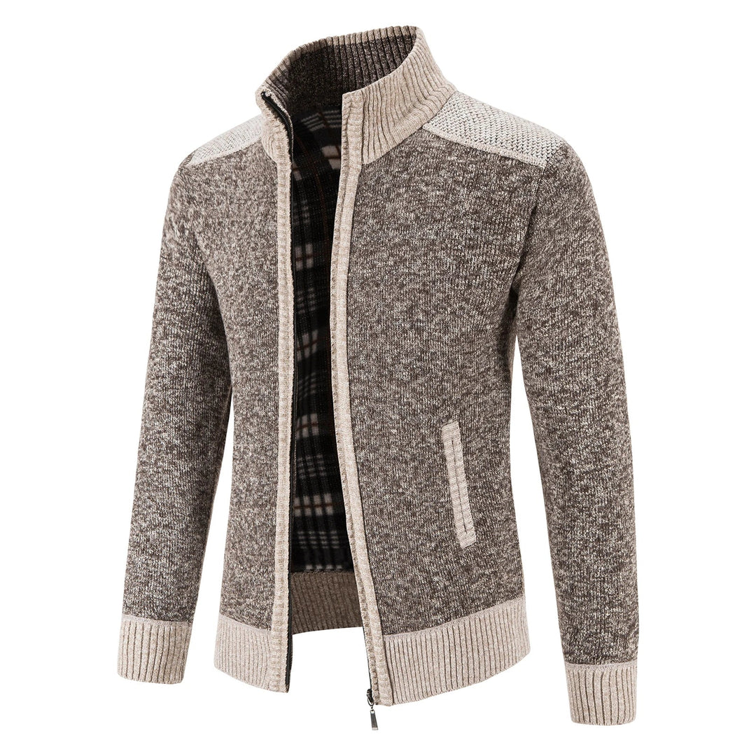 Herre Strikket Cardigan med Patchwork Design 0