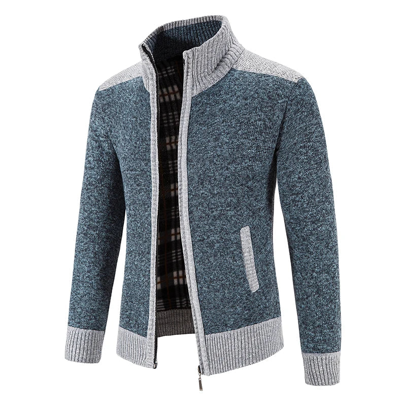 Herre Strikket Cardigan med Patchwork Design 6