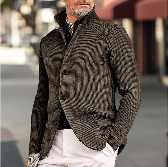 Herre Strikket Cardigan med Ribbet Struktur 4