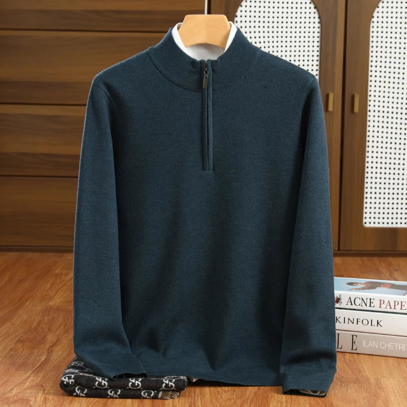 Herre Striktrøje Halvhøj Krave Merino Uld Pullover Casual 2