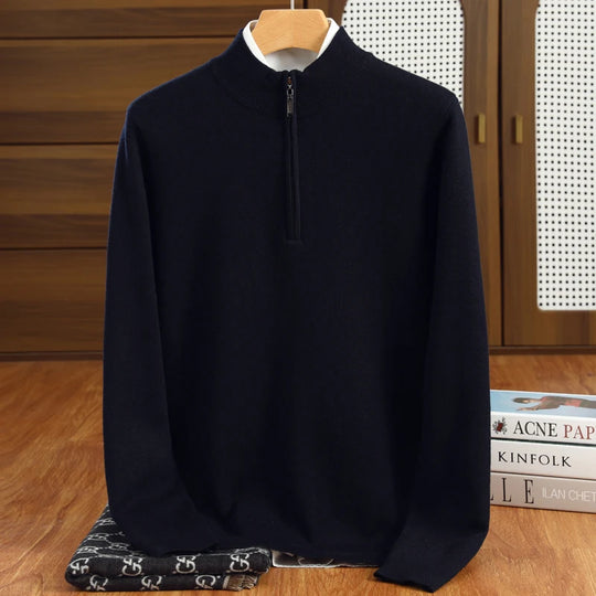 Herre Striktrøje Halvhøj Krave Merino Uld Pullover Casual 9
