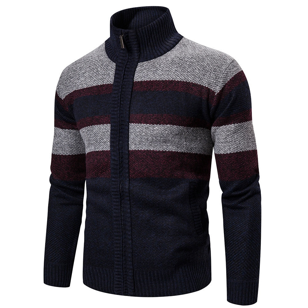 Herre Striktrøje Stribet Slim Fit Cardigan 4