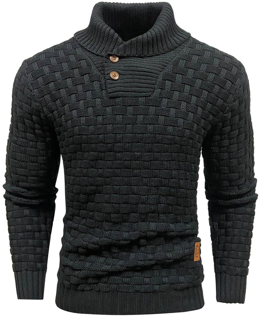 Herre Sweater Pullover med Høj Krave og Knaplukning 0