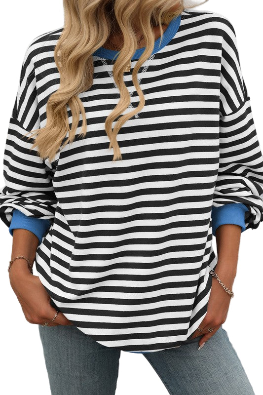 Herre Sweatshirt Rund Hals Stribet Print Blødt Stof 0