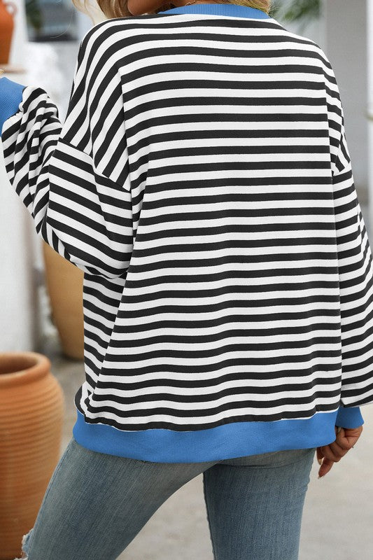 Herre Sweatshirt Rund Hals Stribet Print Blødt Stof 1