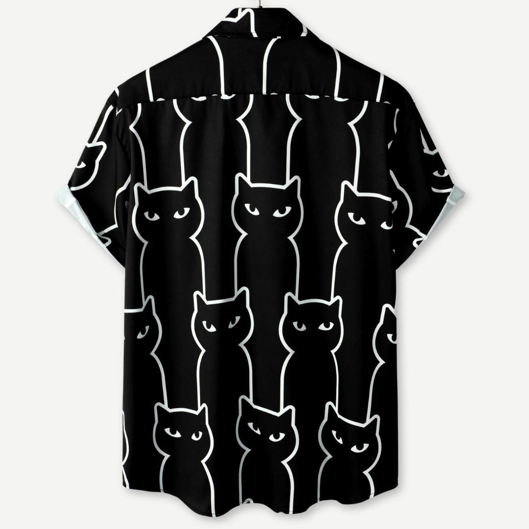 Herre T-shirt med Afslappet Pasform og Katteprint 1