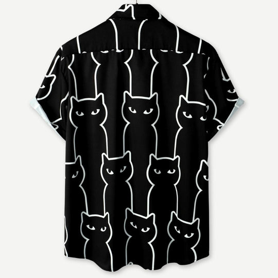 Herre T-shirt med Afslappet Pasform og Katteprint 1