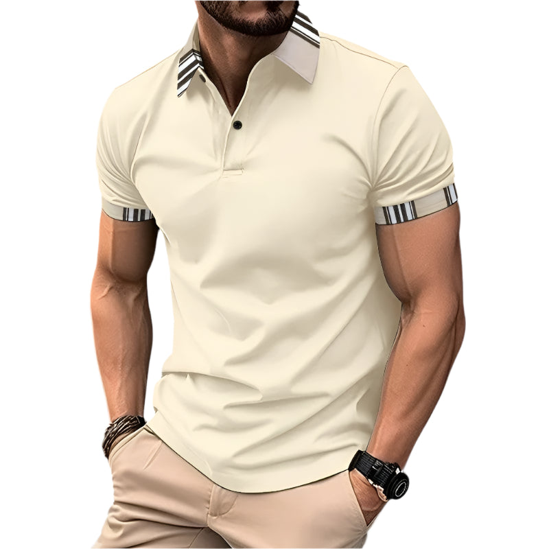 Herre T-shirt med Krave og Striber i Polyester 0