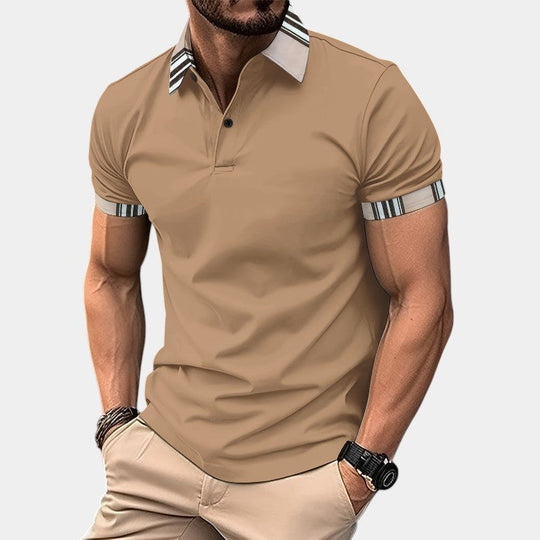 Herre T-shirt med Krave og Striber i Polyester 2