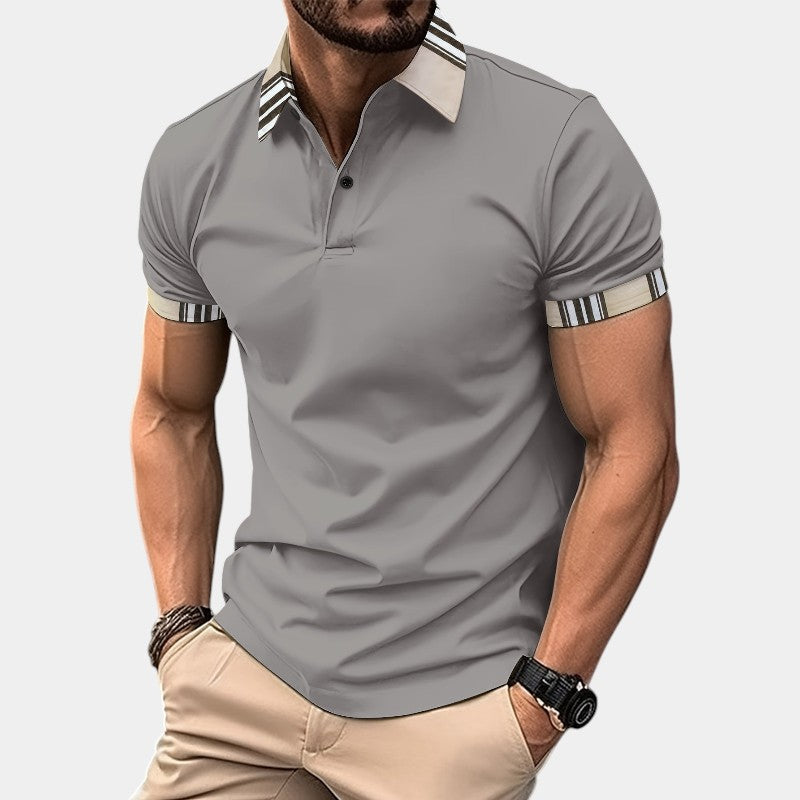 Herre T-shirt med Krave og Striber i Polyester 3