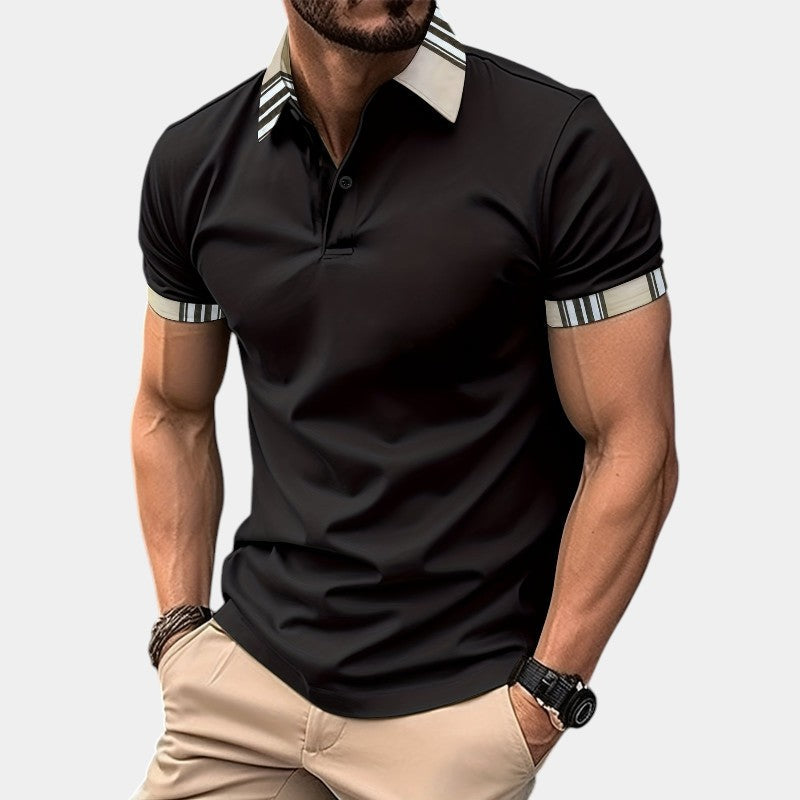 Herre T-shirt med Krave og Striber i Polyester 4