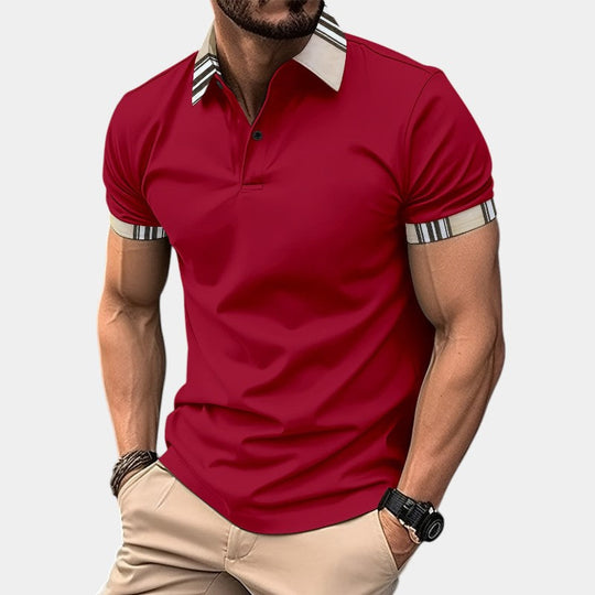 Herre T-shirt med Krave og Striber i Polyester 5