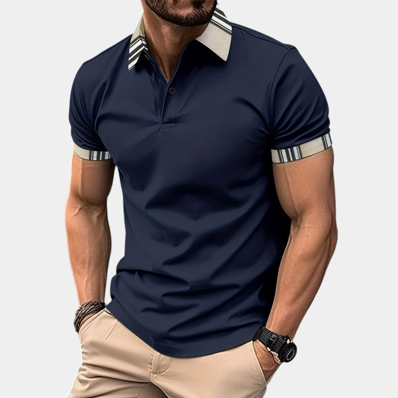 Herre T-shirt med Krave og Striber i Polyester 6
