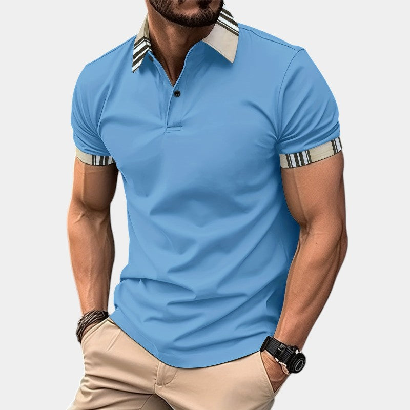 Herre T-shirt med Krave og Striber i Polyester 7
