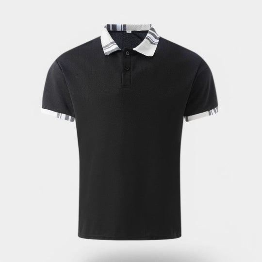 Herre T-shirt med Krave og Striber i Polyester 8